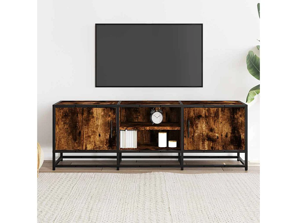 Meuble TV | Banc TV | Armoire TV chêne fumé 120x35x41 cm bois d'ingénierie et métal