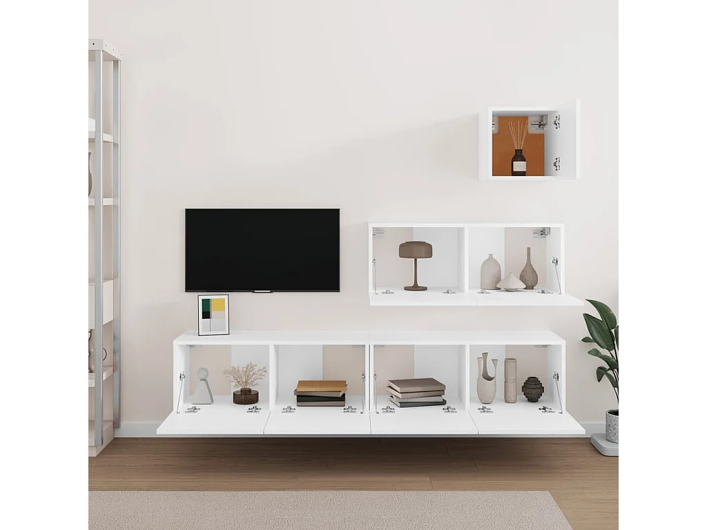 Ensemble de meubles TV | Bancs TV | Armoires TV 4 pcs Blanc Bois d'ingénierie