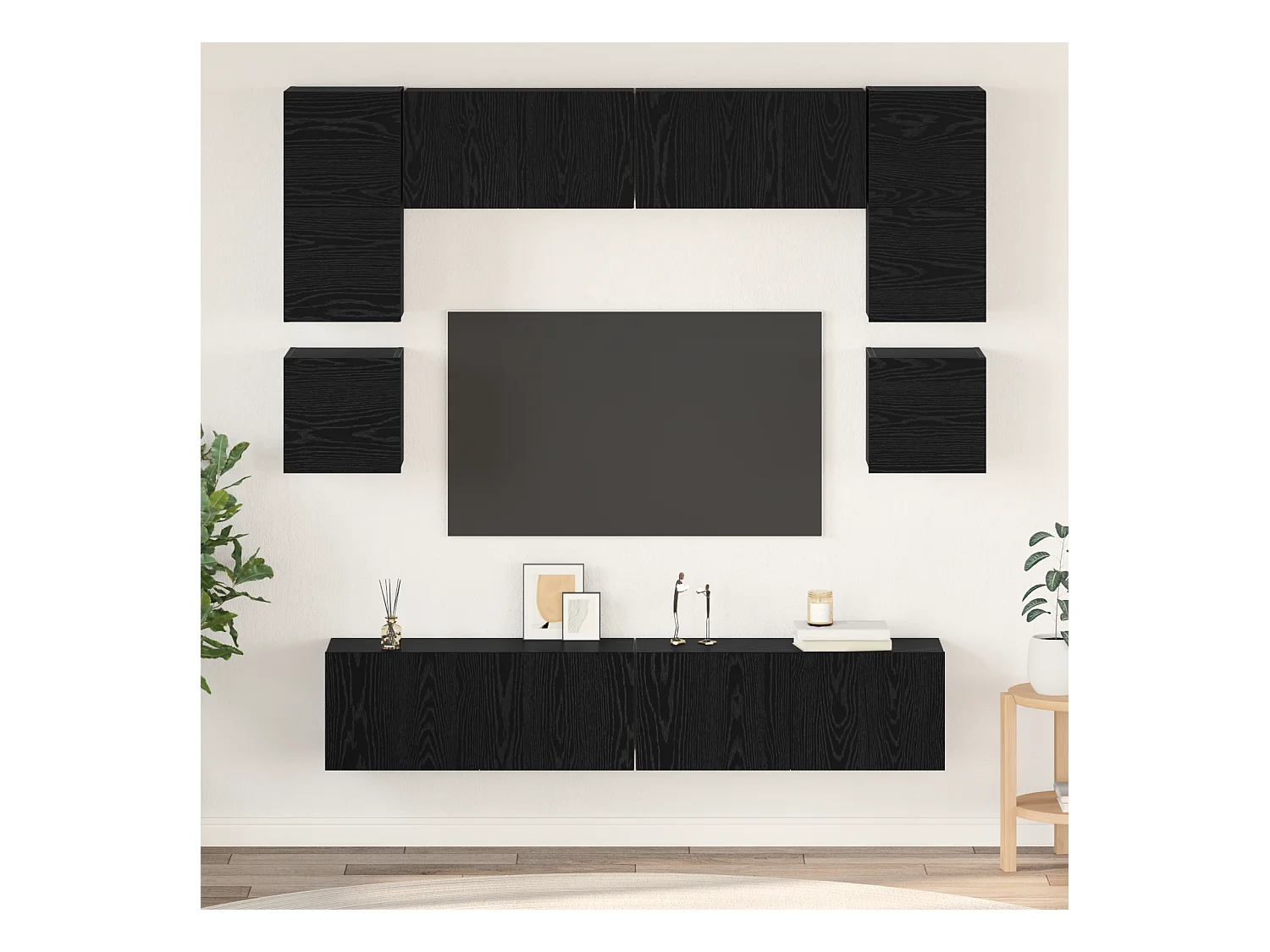 Tv-meubelset | Tv-Bank | TV-kast 8 pcs Zwart eiken 80 x 30 x 30 cm Bewerkt hout