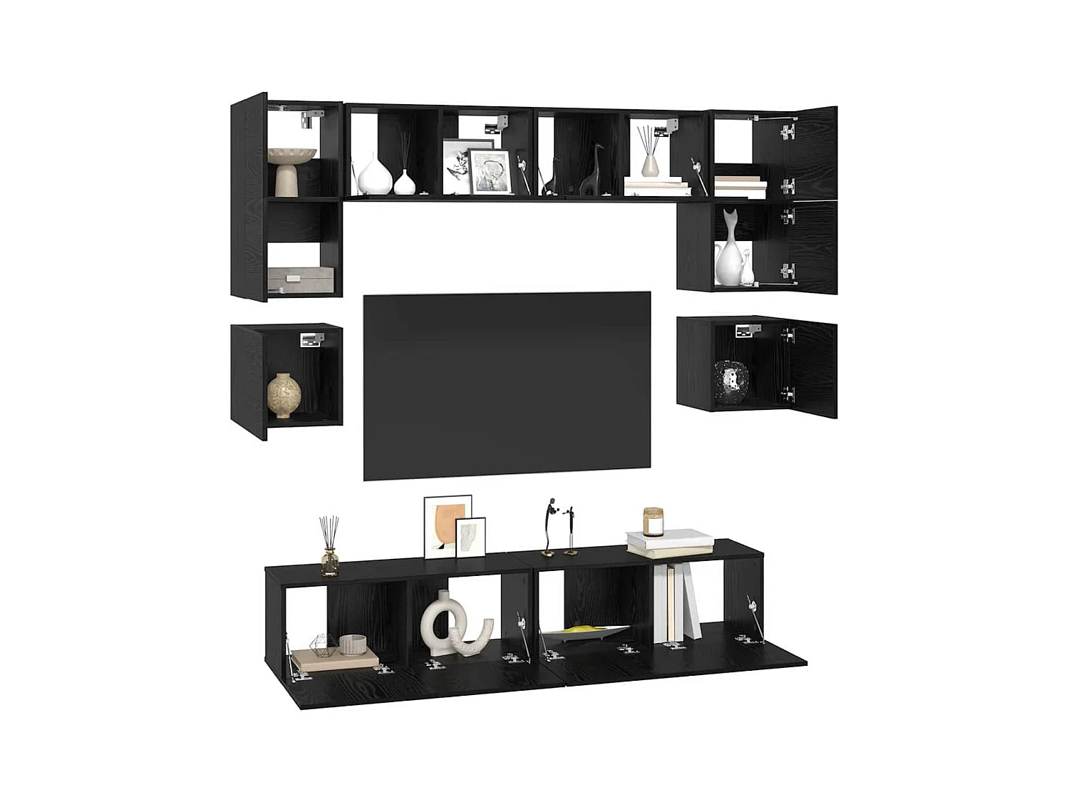 Tv-meubelset | Tv-Bank | TV-kast 8 pcs Zwart eiken 80 x 30 x 30 cm Bewerkt hout