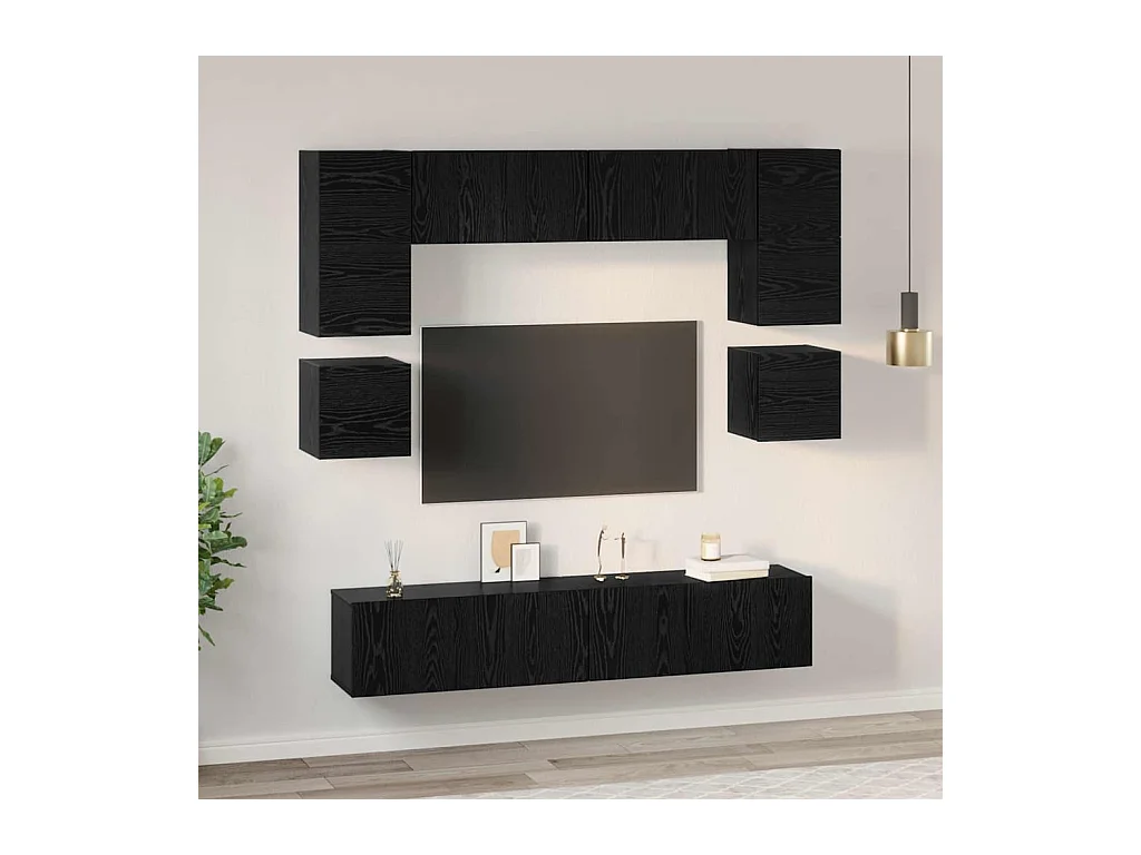 Tv-meubelset | Tv-Bank | TV-kast 8 pcs Zwart eiken 80 x 30 x 30 cm Bewerkt hout