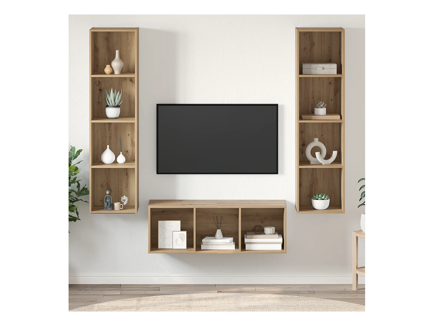 TV-kast | Tv-meubel | Tv-Bank set 3 pcs artisanaal eikenkleurig 37 x 37 x 142.5 cm