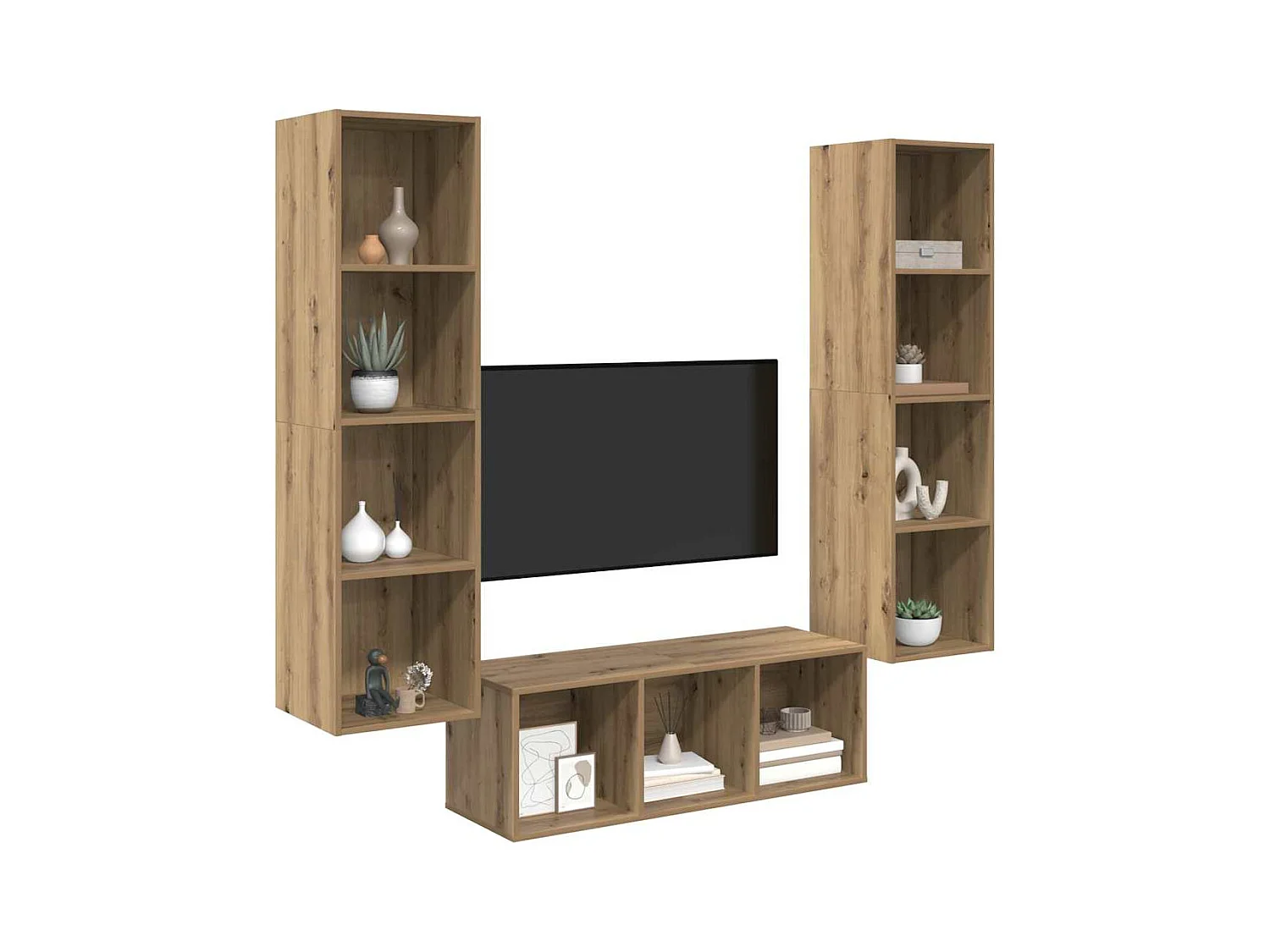 TV-kast | Tv-meubel | Tv-Bank set 3 pcs artisanaal eikenkleurig 37 x 37 x 142.5 cm