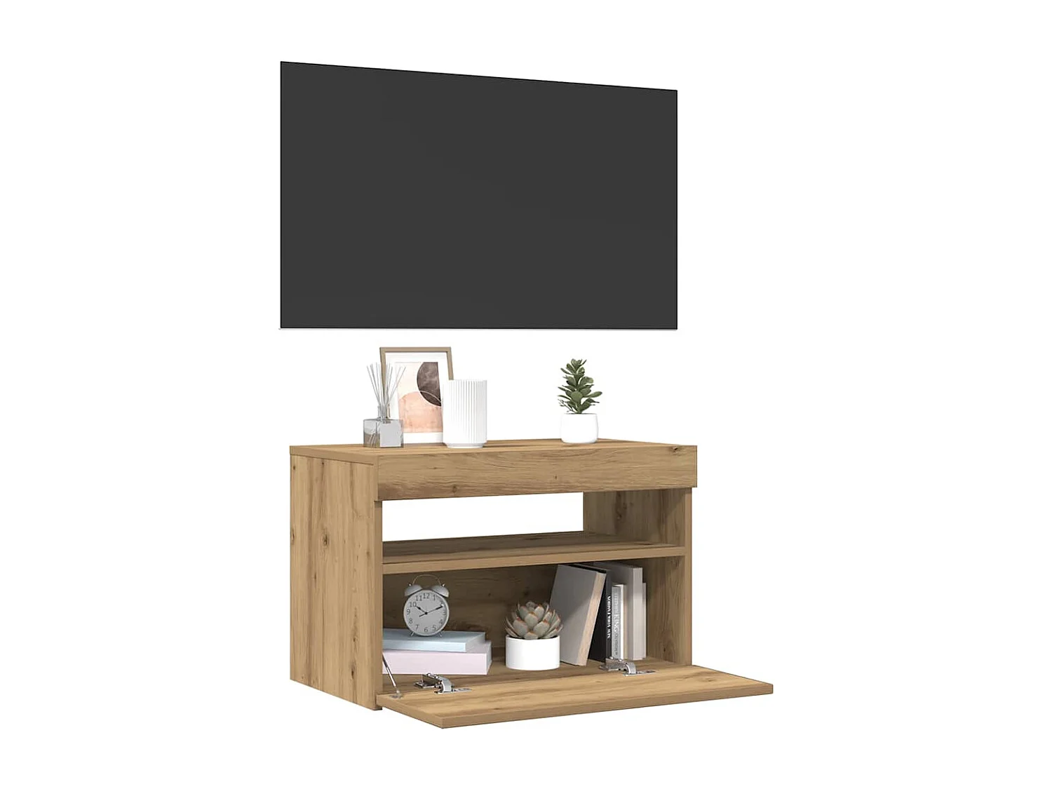 Mueble de TV | Mueble de salón luces LED madera roble artisan 60x35x40 cm