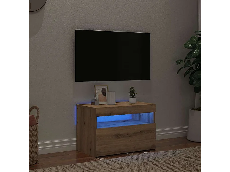 Tv-meubel | Tv-Bank | TV-kastmet LED 60x35x40 cm bewerkt hout artisanaal eiken