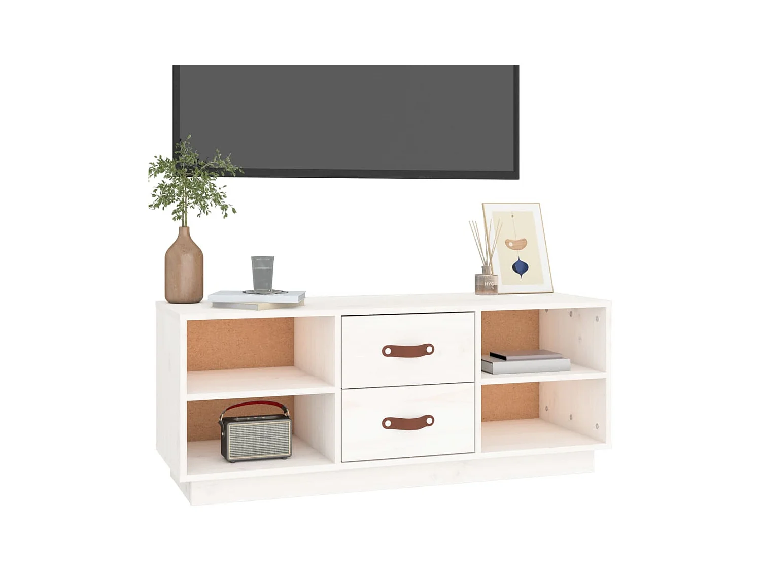 Mueble de TV | Mueble de salón de madera maciza de pino blanco 100x34x40 cm