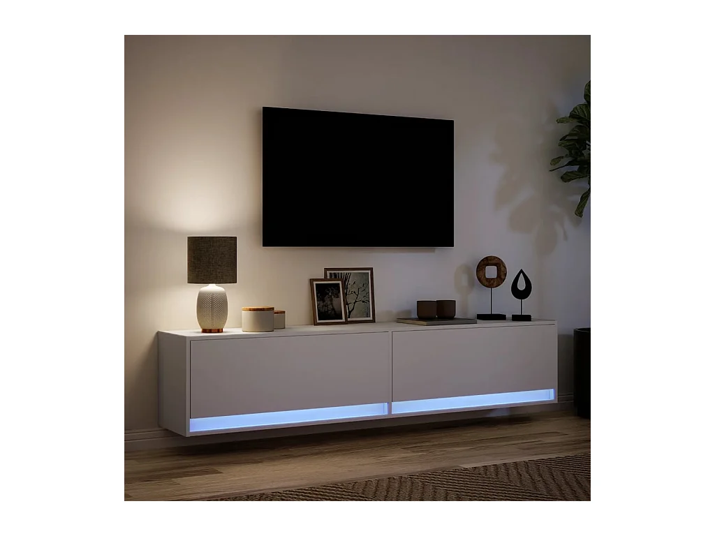 Mueble de TV | Mueble de salón de pared con LED blanco 180x31x38 cm