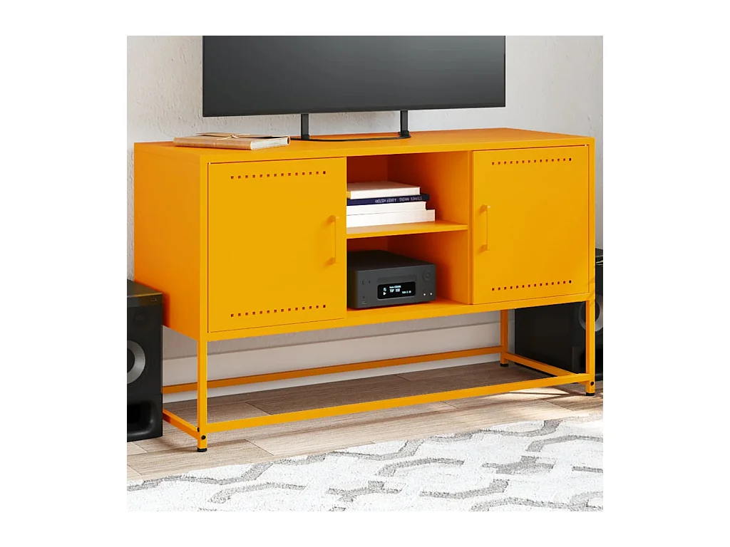 Mueble para TV  | Gabinete de TV |  Mueble de salón de acero amarillo mostaza 100,5x39x60,5 cm