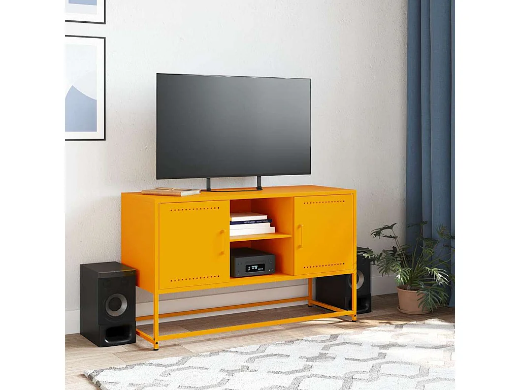 Mueble para TV  | Gabinete de TV |  Mueble de salón de acero amarillo mostaza 100,5x39x60,5 cm