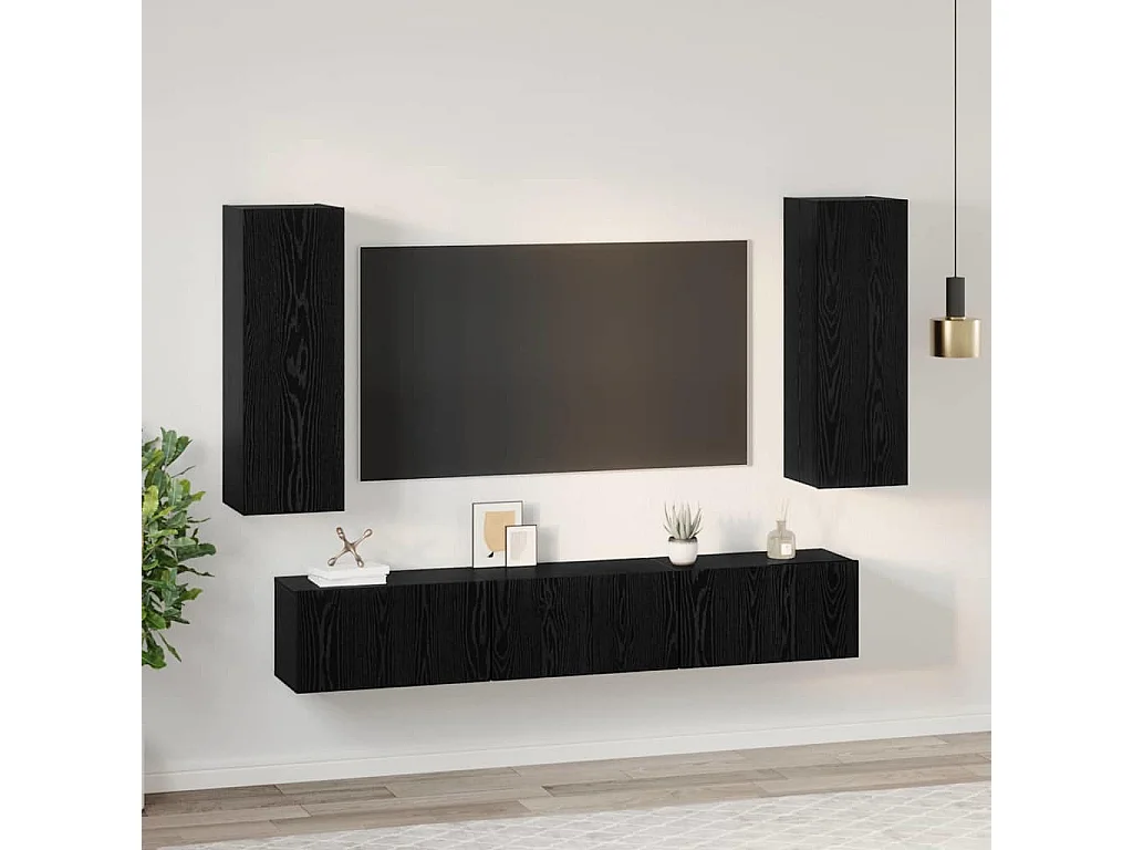Tv-meubelset | Tv-Bank | TV-kast 5 pcs Zwart eiken Medium 30.5 x 30 x 90 cm