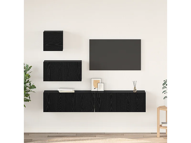 Mueble de TV | Mueble de salón de Pared 4 pcs Roble negro 80 x 30 x 30.5 cm