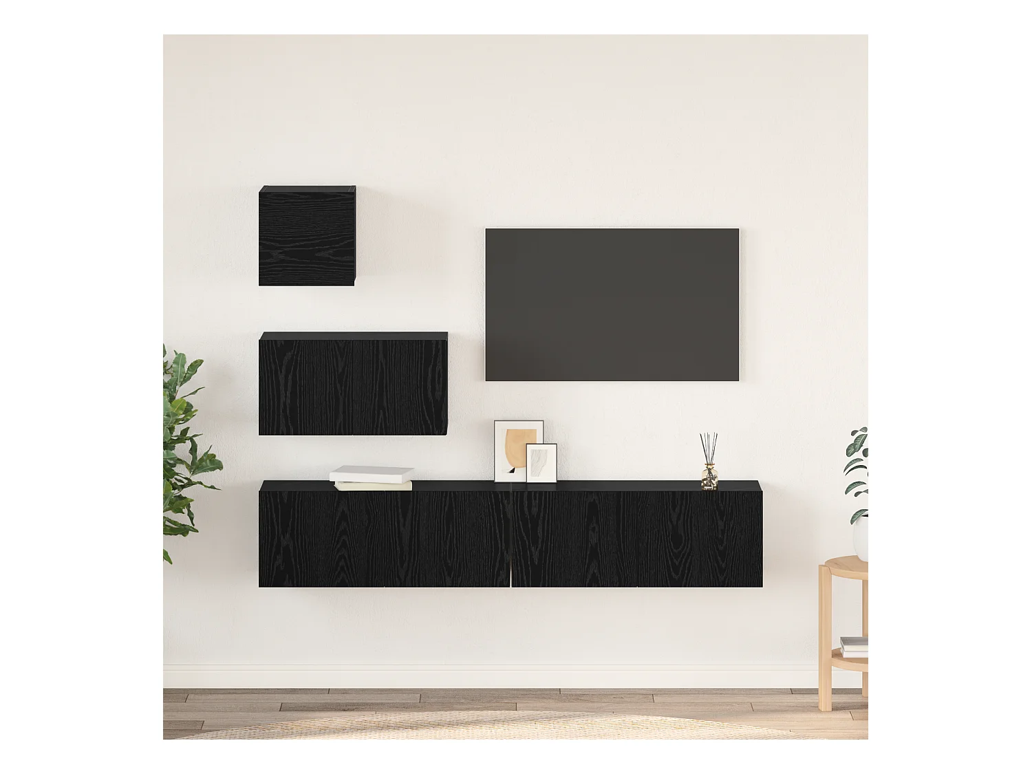 Meuble TV | Banc TV | Armoire TV mural avec étagère 4 pcs Chêne noir 80 x 30 x 30.5 cm