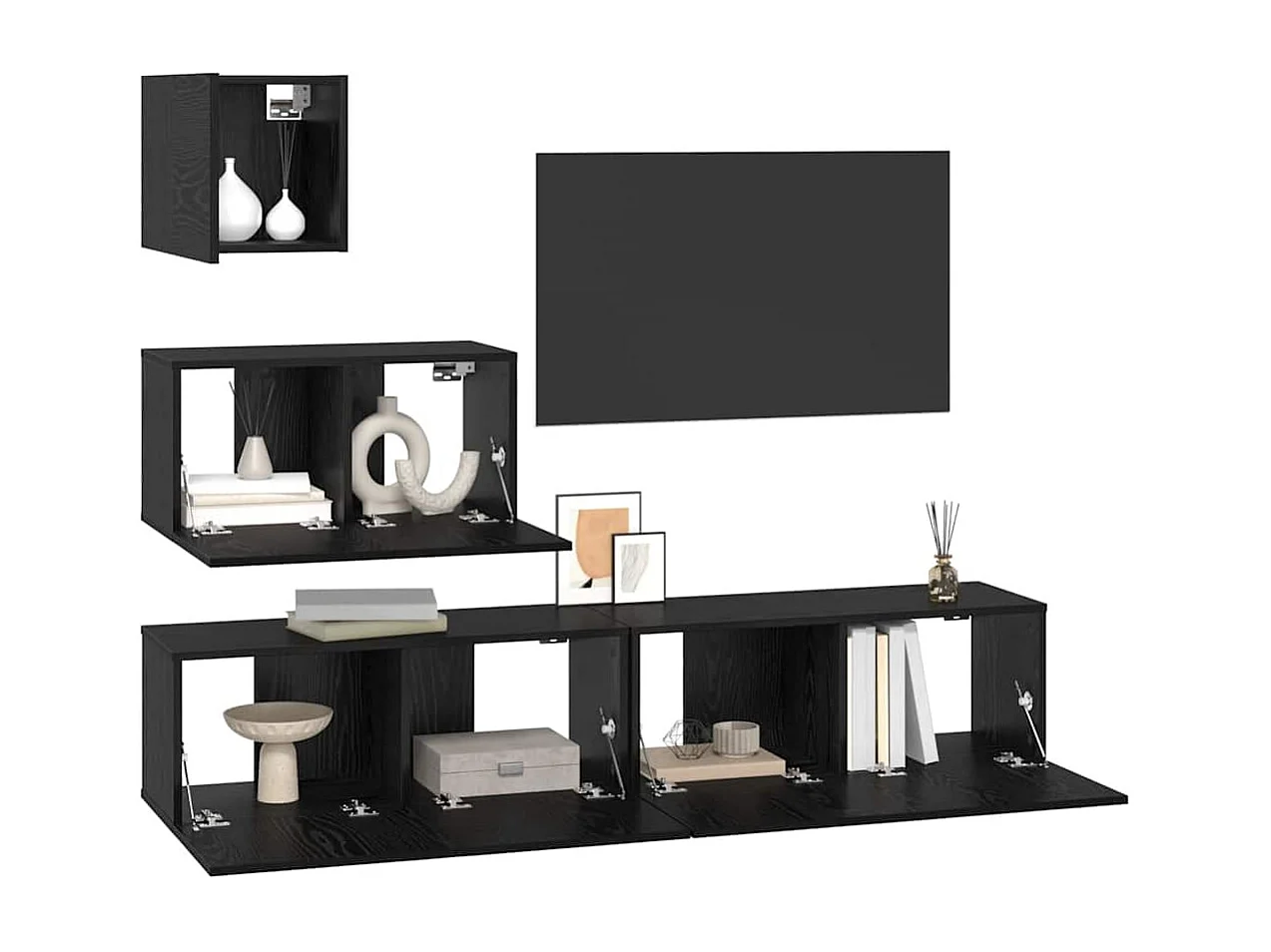 Meuble TV | Banc TV | Armoire TV mural avec étagère 4 pcs Chêne noir 80 x 30 x 30.5 cm