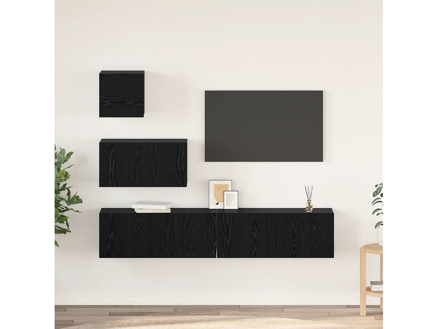 Wand TV kast | Tv-meubel | Tv-Bank 4 pcs Zwart eiken 80 x 30 x 30.5 cm Bewerkt hout