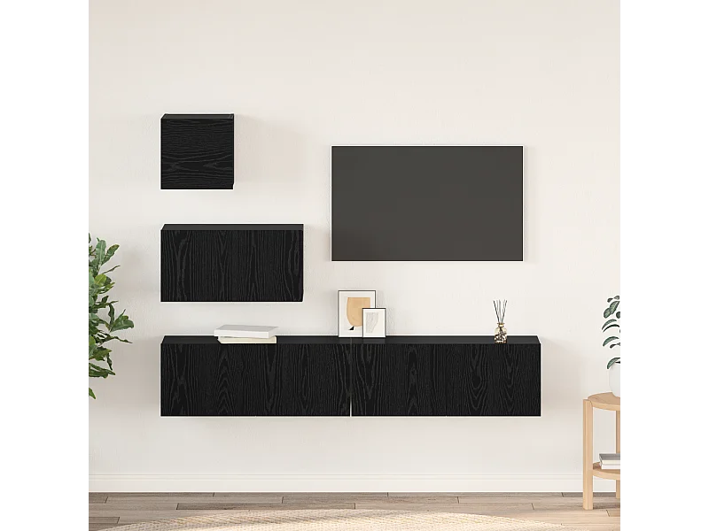 Meuble TV | Banc TV | Armoire TV mural avec étagère 4 pcs Chêne noir 80 x 30 x 30.5 cm