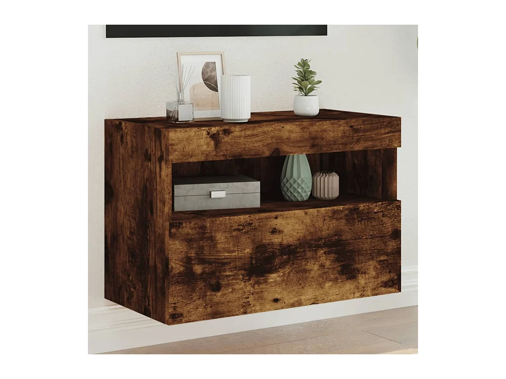Meuble TV | Banc TV | Armoire TV mural avec lumières LED chêne fumé 60x30x40 cm