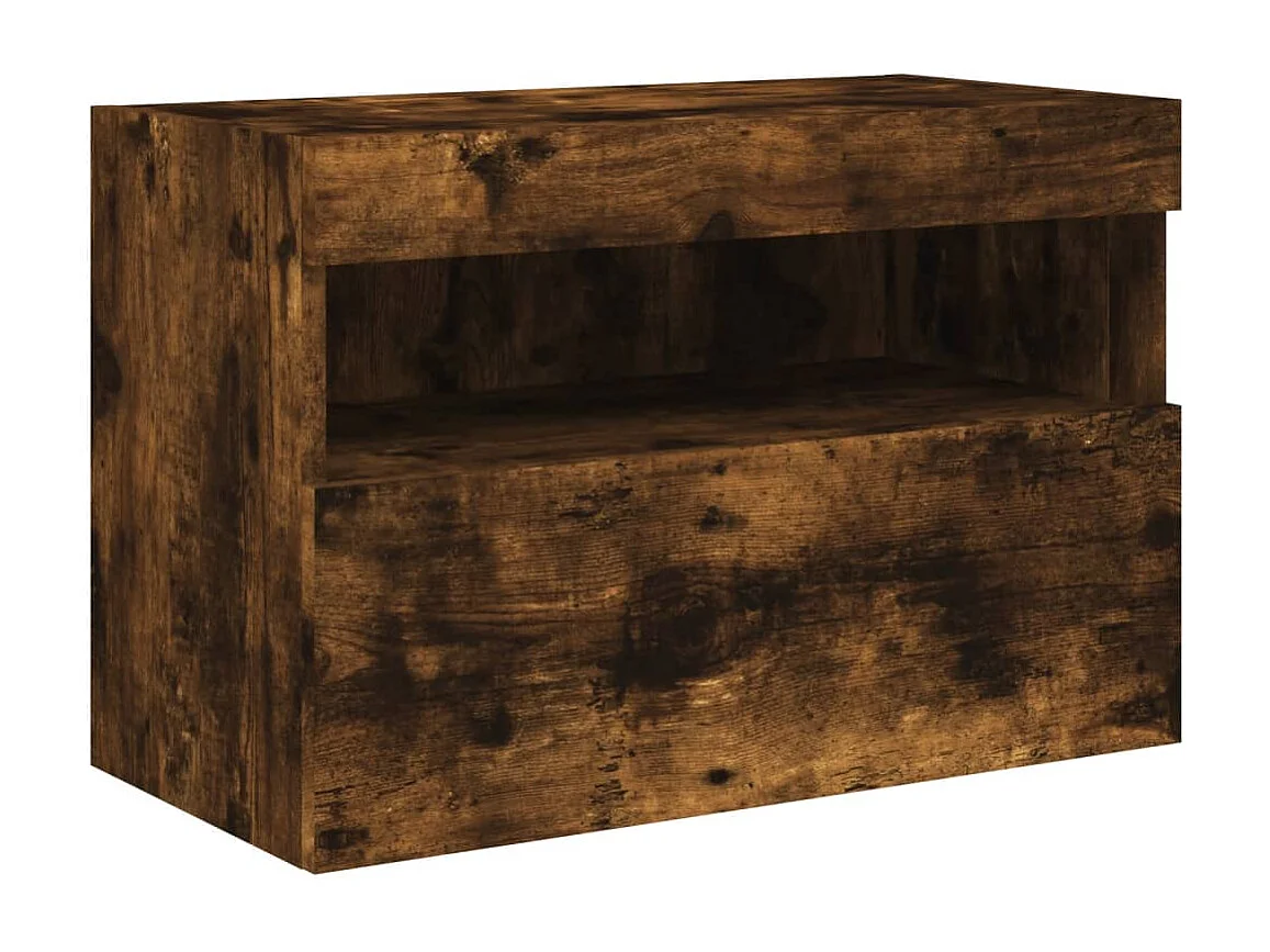 Mueble de TV | Mueble de salón de pared con luces LED roble ahumado 60x30x40 cm