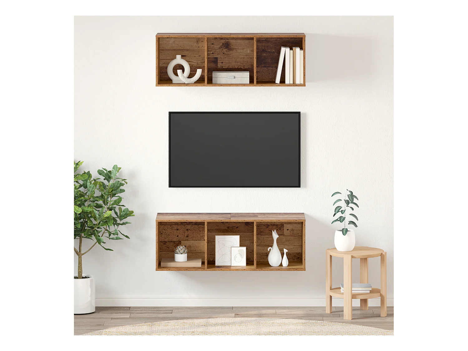 Wandgemonteerde TV Meubel | Tv-Bank | TV-kasten 2 pcs Oud hout 37 x 37 x 107.5 cm