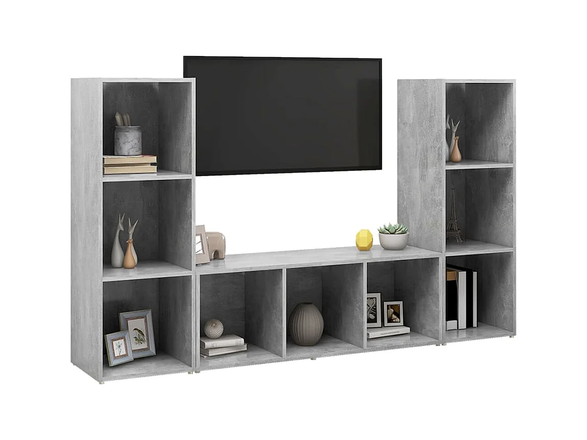 Tv-meubelen | Tv-Banken | TV-kasten 3 st 107x35x37 cm bewerkt hout betongrij
