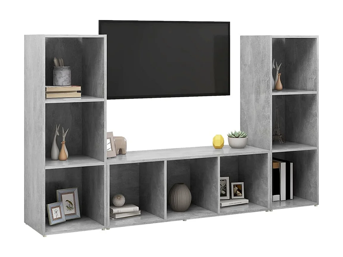 Meubles TV | Bancs TV | Armoires TV 3 pcs Gris béton 107x35x37 cm Bois d'ingénierie