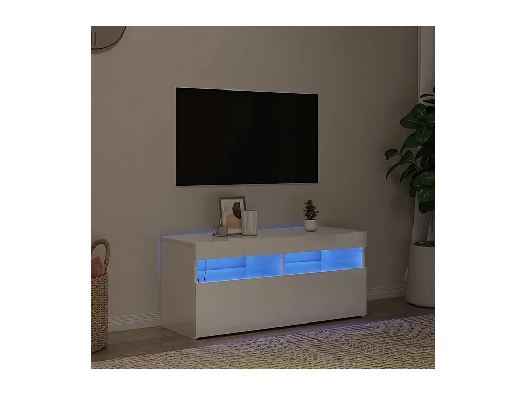 Mueble de TV | Mueble de salón con luces LED blanco brillante 90x35x40 cm