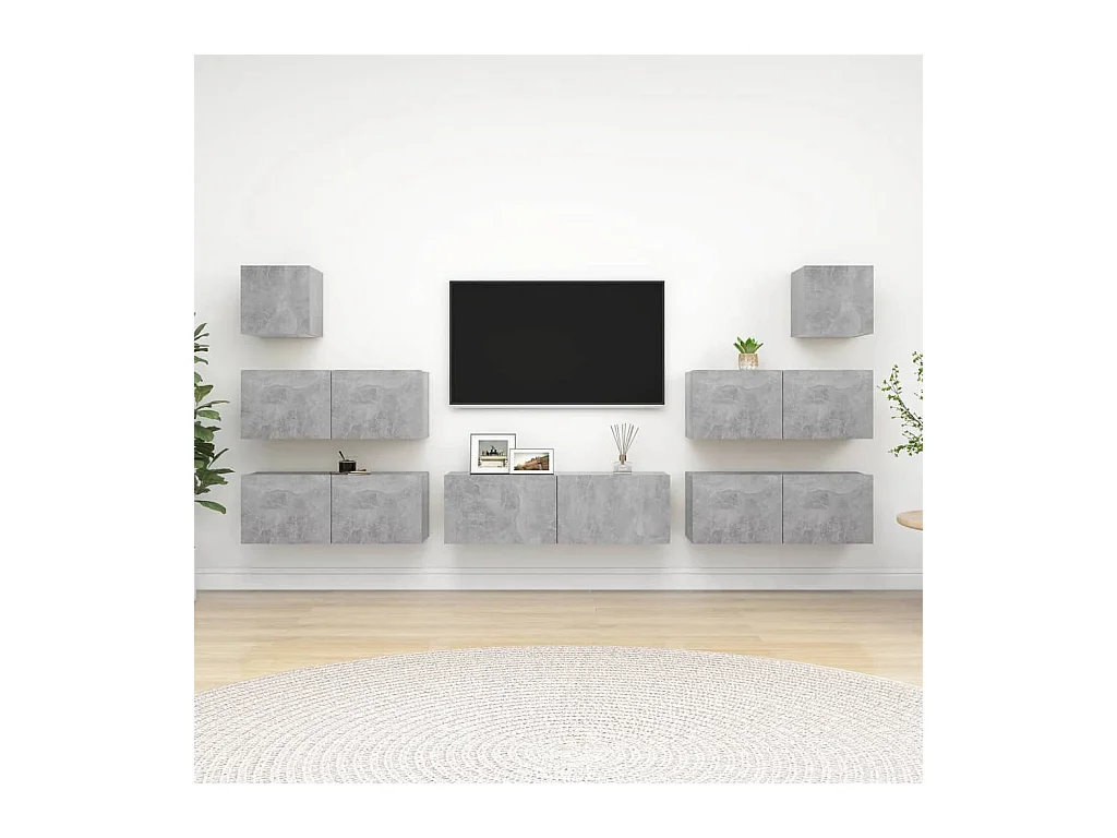 Set de Muebles de salón | Gabinetes de TV |  Muebles de TV 7 pzas madera ingeniería gris hormigón