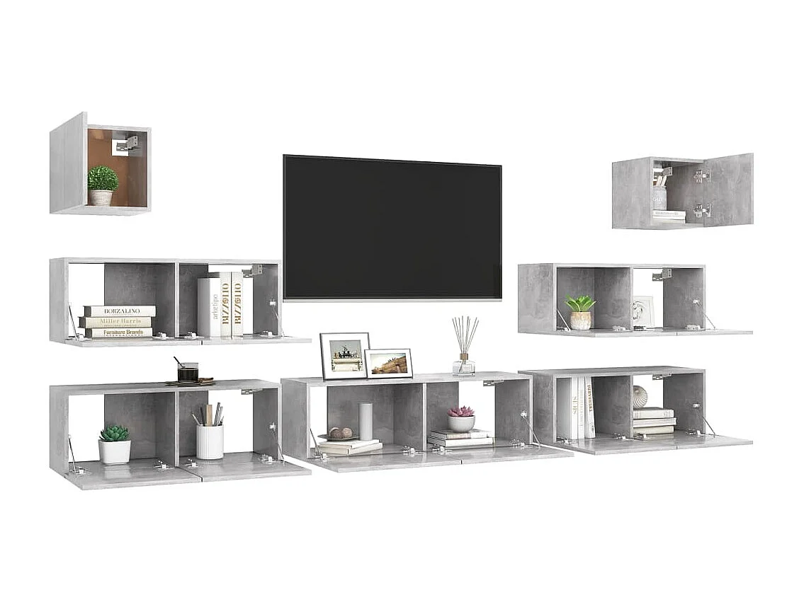 Set de Muebles de salón | Gabinetes de TV |  Muebles de TV 7 pzas madera ingeniería gris hormigón
