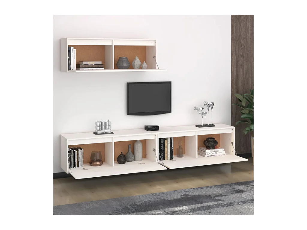 Conjunto de Mueble de TV | Mueble de salón 3 piezas madera maciza de pino blanco