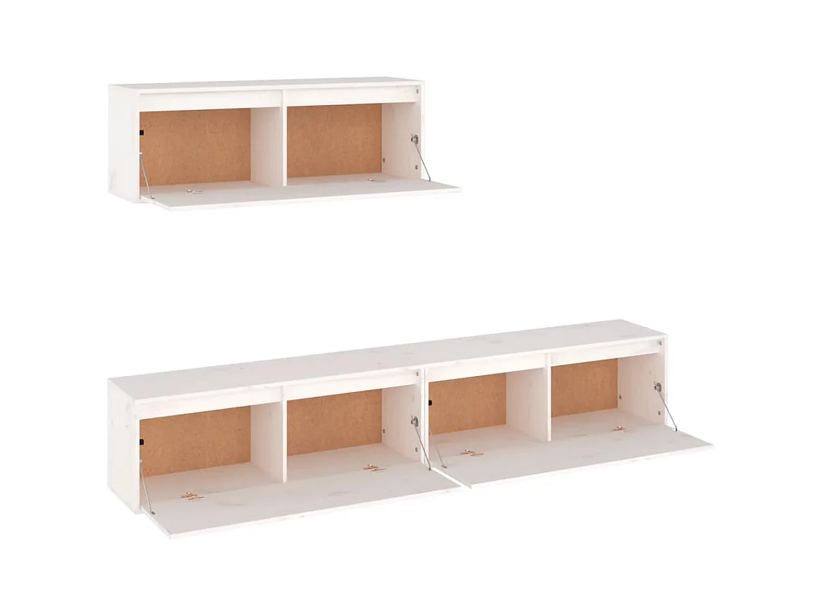 Conjunto de Mueble de TV | Mueble de salón 3 piezas madera maciza de pino blanco