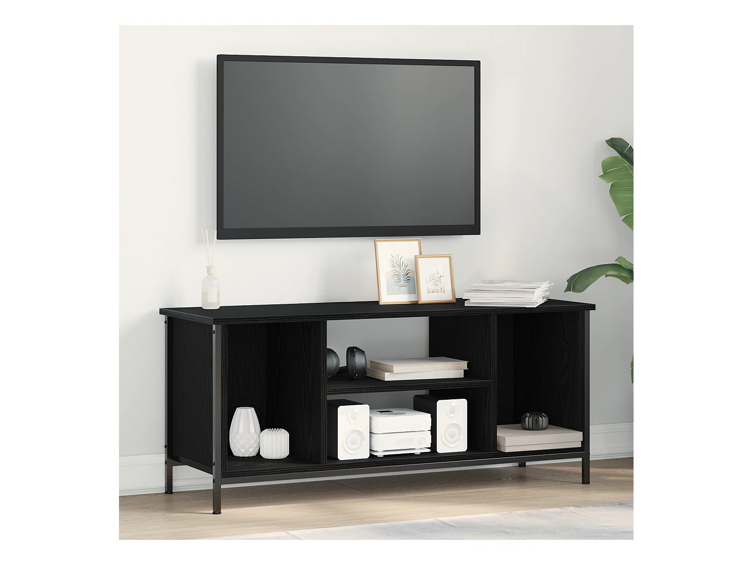 Meuble TV | Banc TV | Armoire TV en chêne noir Chêne noir Bois d'ingénierie, métal
