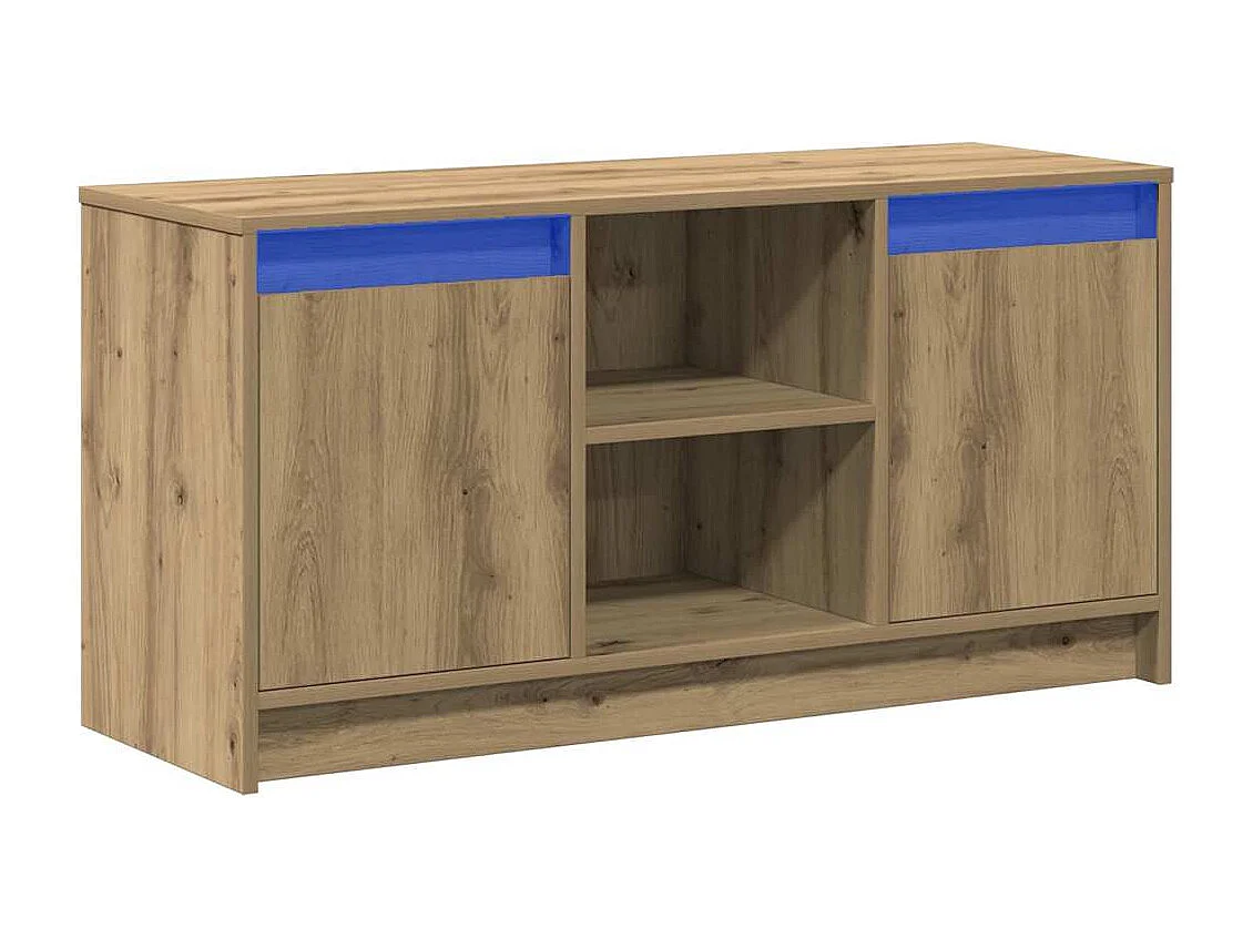 Meuble TV | Banc TV | Armoire TV avec éclairage LED en chêne artisanal, dimensions 100x34x50 cm, fabriqué en bois d'ingénierie.