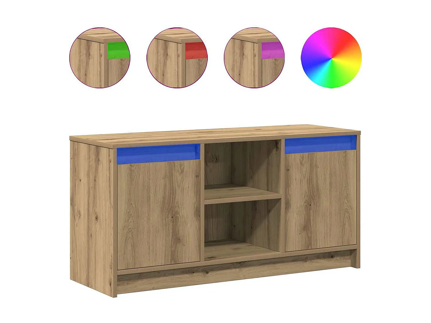 Meuble TV | Banc TV | Armoire TV avec éclairage LED en chêne artisanal, dimensions 100x34x50 cm, fabriqué en bois d'ingénierie.