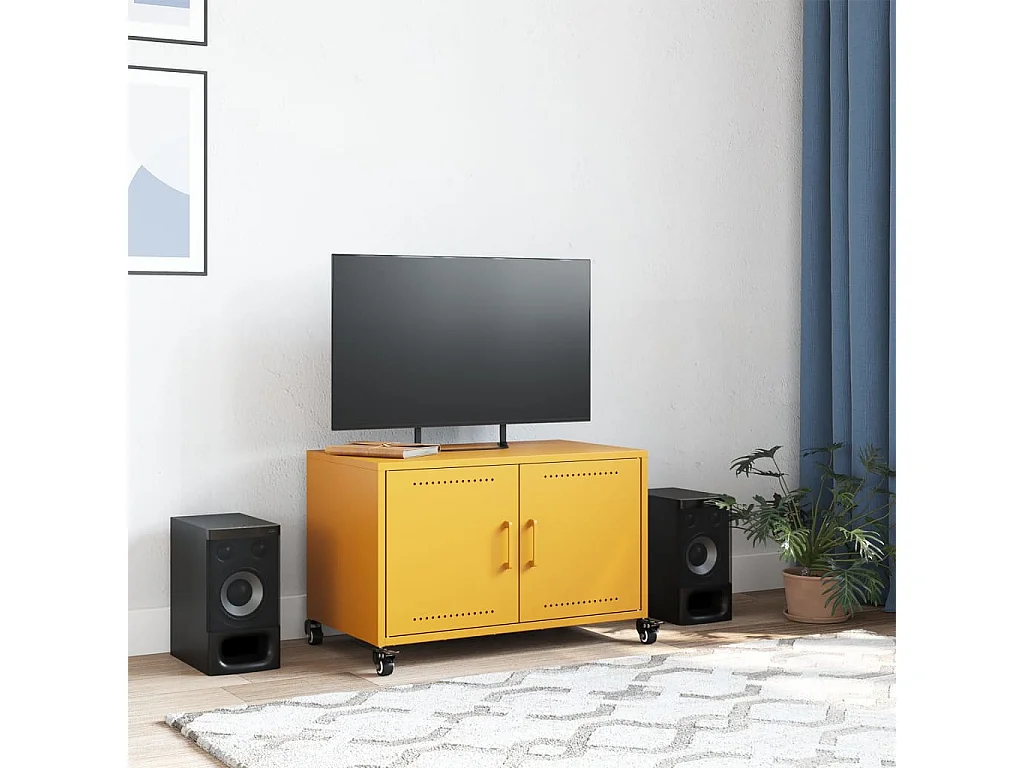 Mueble de TV | Mueble de salón acero amarillo mostaza 68x39x43,5 cm