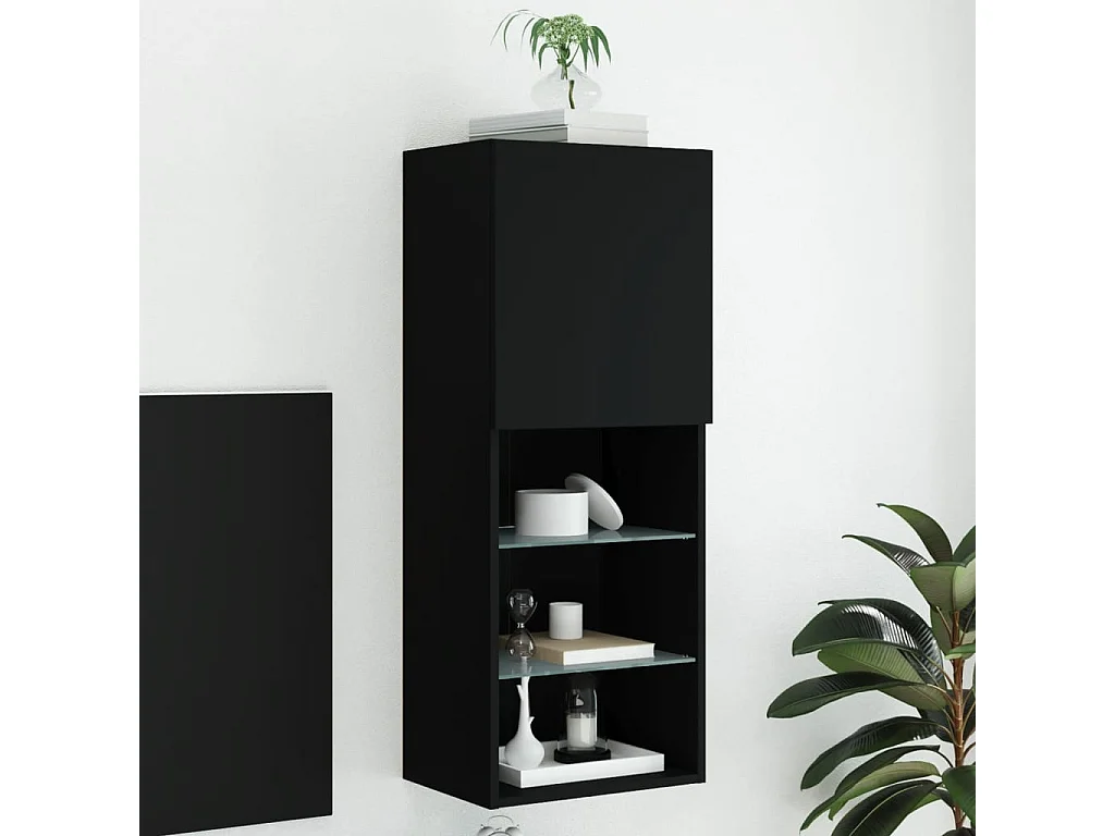 Mueble para TV  | Gabinete de TV |  Mueble de salón con luces LED negro 40,5x30x102 cm