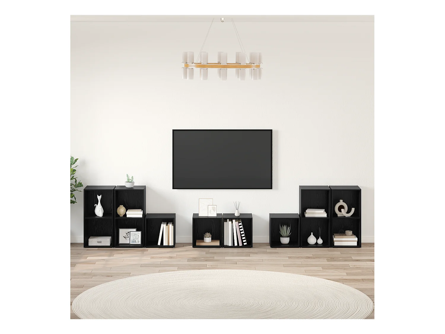 Juego de muebles de TV | Gabinete de TV | Mueble de salón 8 pcs Roble Negro 37 x 35 x 72 cm