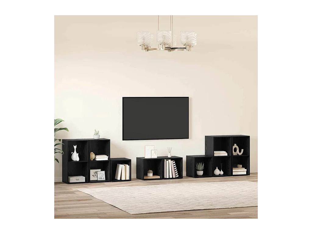 Juego de muebles de TV | Gabinete de TV | Mueble de salón 8 pcs Roble Negro 37 x 35 x 72 cm