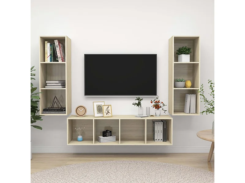 Juego de muebles de salón | Gabinetes de TV |  Muebles de TV 3 pzas madera ingeniería roble Sonoma