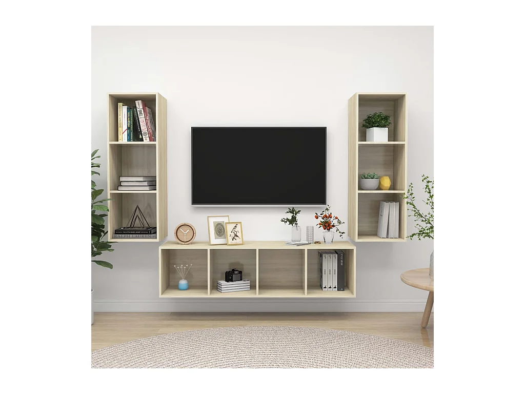 Juego de muebles de salón | Gabinetes de TV |  Muebles de TV 3 pzas madera ingeniería roble Sonoma