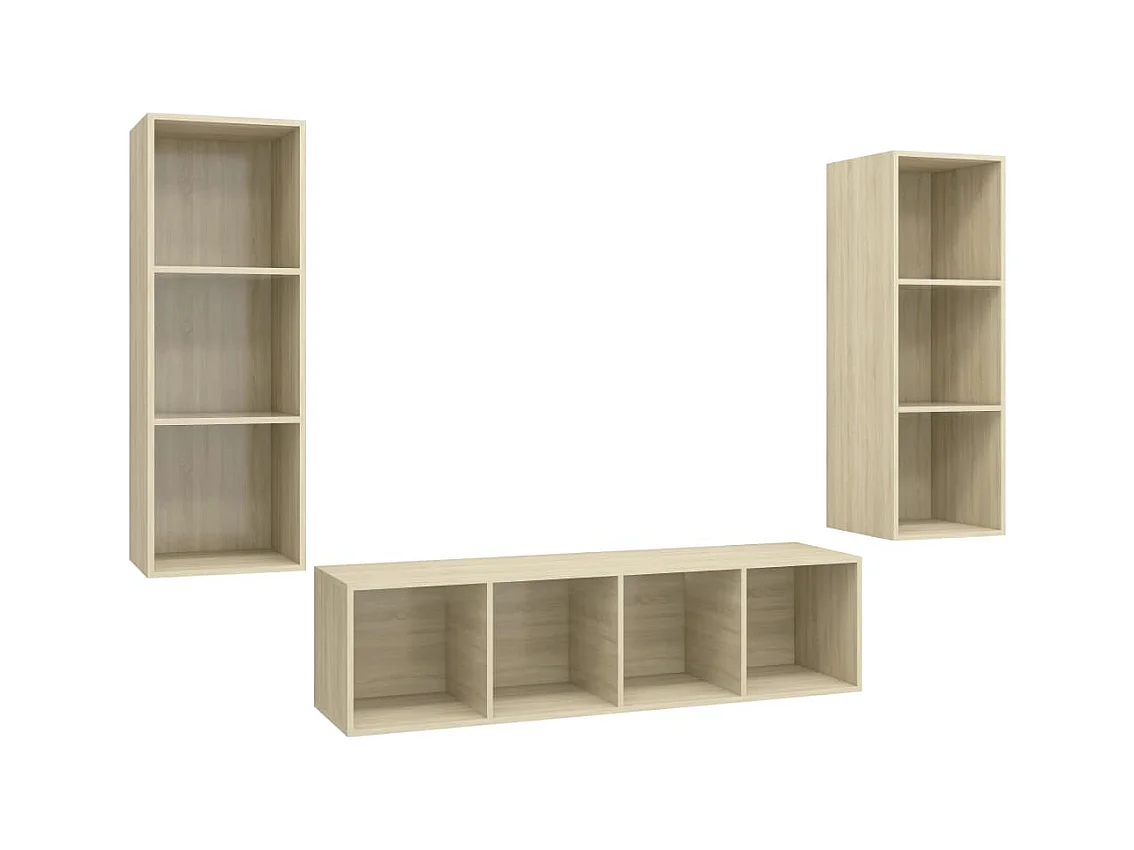 Juego de muebles de salón | Gabinetes de TV |  Muebles de TV 3 pzas madera ingeniería roble Sonoma