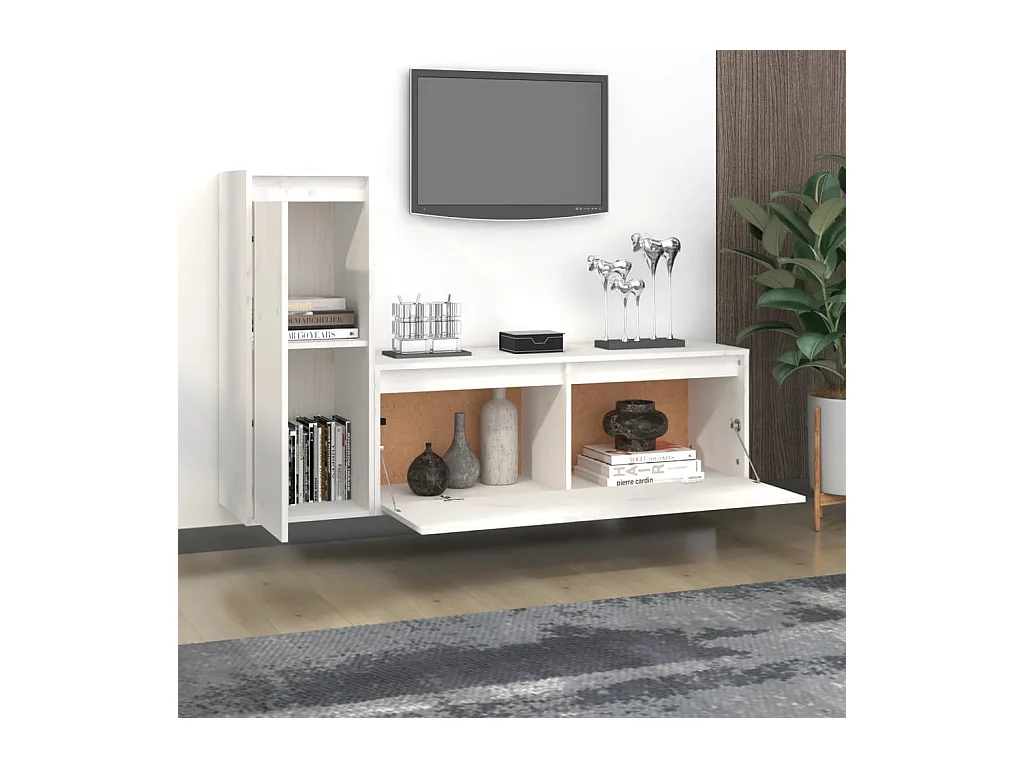 muebles para TV  | Gabinetes de TV |  Muebles de salón 2 piezas madera maciza de pino blanco
