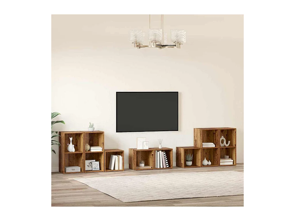 Juego de muebles de TV | Gabinete de TV | Mueble de salón 8 pcs Madera Vieja 37 x 35 x 72 cm