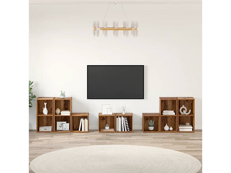 TV-kast | Tv-meubel | Tv-Bank set met plank met opslag 8 pcs Oud Hout Bewerkt hout