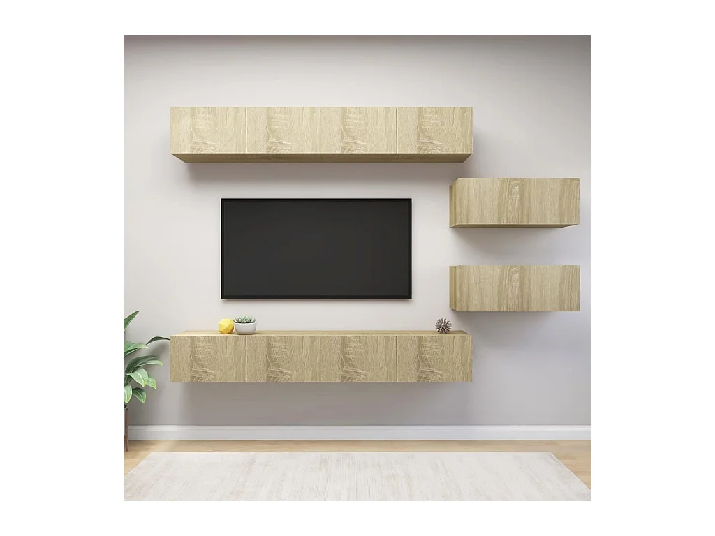 Juego de muebles de salón | Gabinetes de TV |  Muebles de TV 6 piezas roble Sonoma