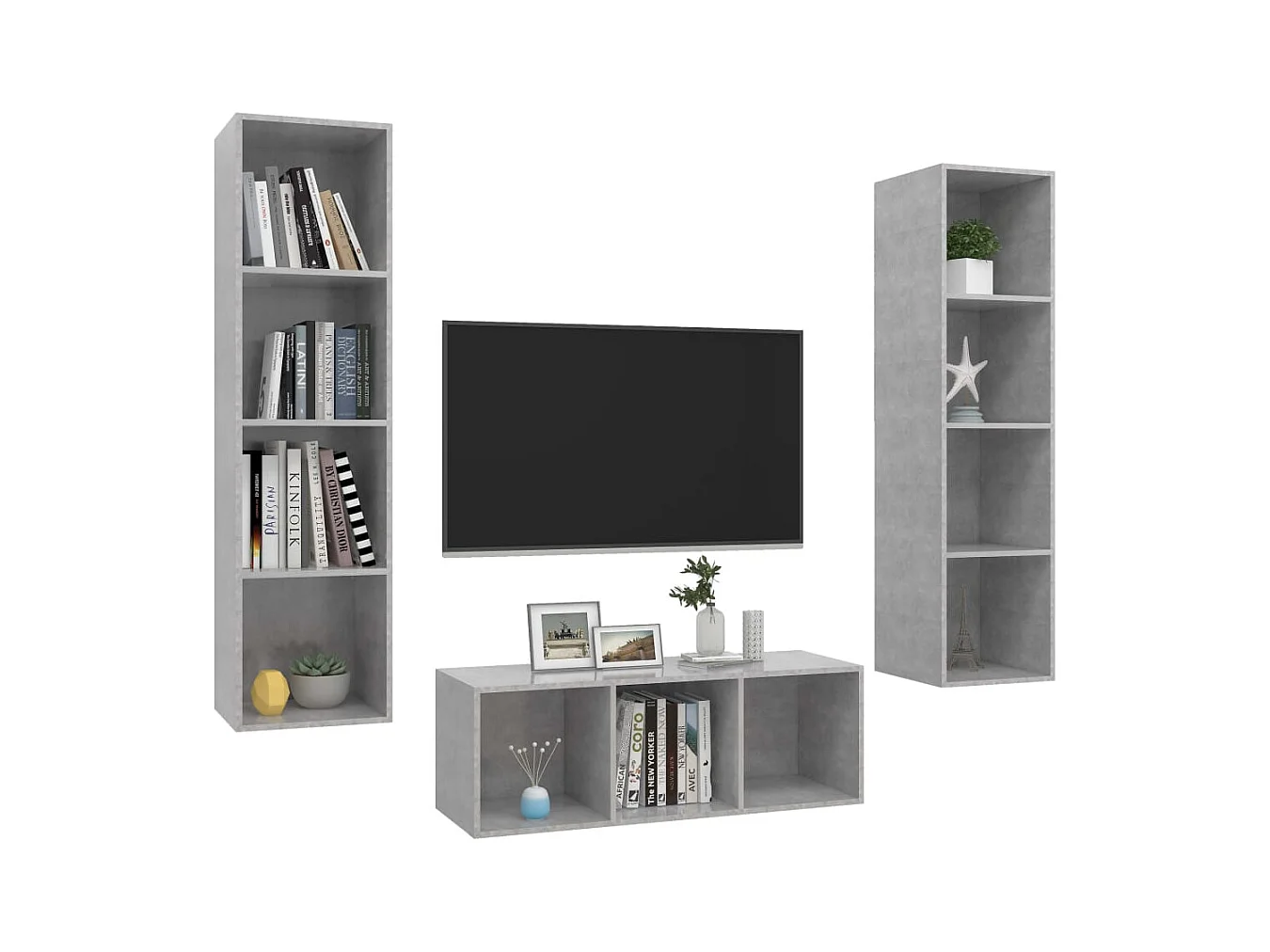 Set de Muebles de salón | Gabinetes de TV |  Muebles de TV 3 pzas madera ingeniería gris hormigón