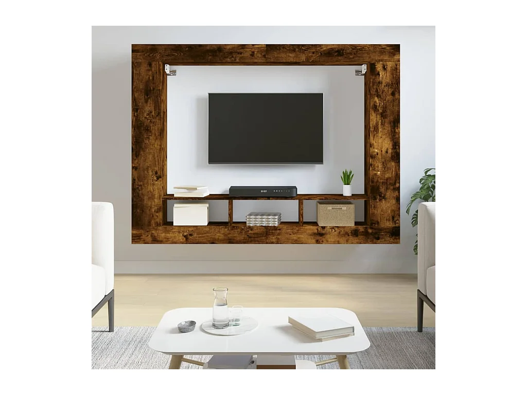 Meuble TV | Banc TV | Armoire TV chêne fumé 152x22x113 cm bois d'ingénierie