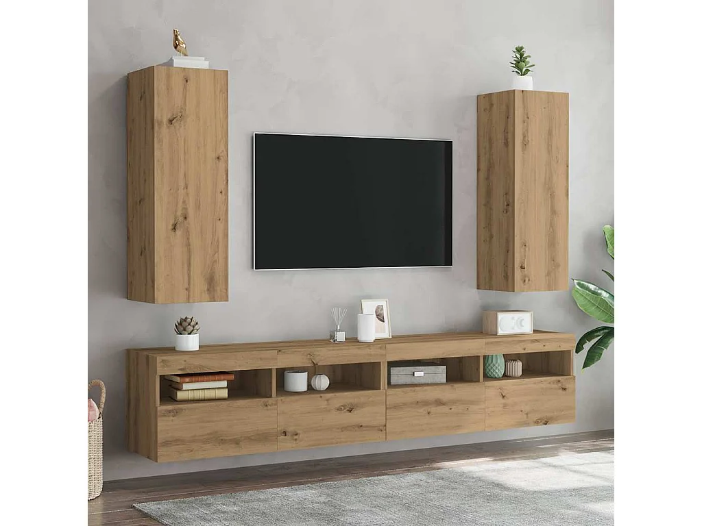 Tv-meubelen | Tv-Banken | TV-kasten 2 st 30,5x30x90 cm bewerkt hout artisanaal eiken
