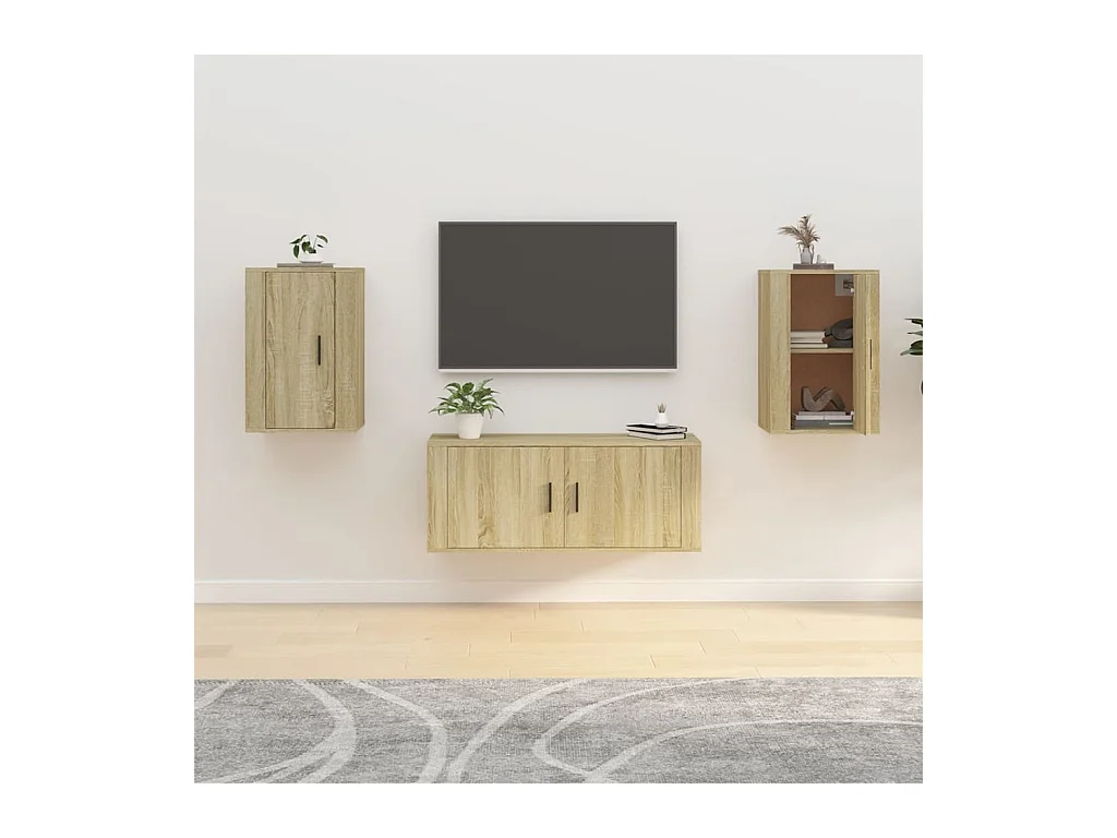 muebles para TV  | Gabinetes de TV |  Muebles de salón de pared 2 uds roble Sonoma 40x34,5x60 cm
