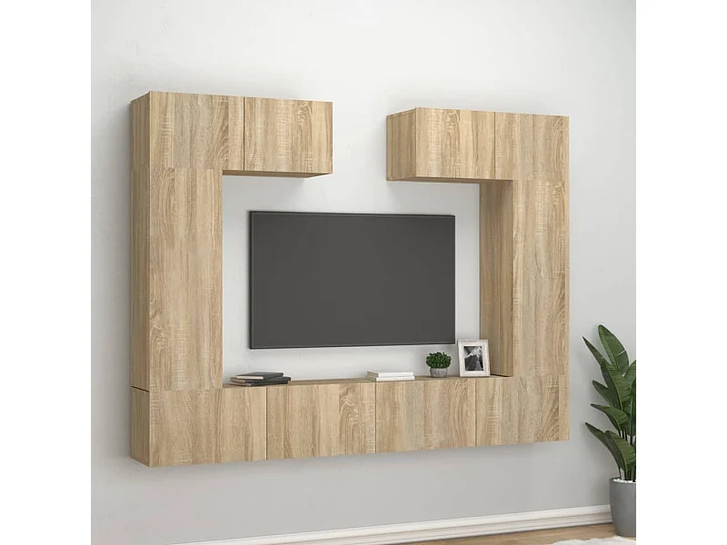 Set de muebles para TV  | Gabinetes de TV |  Muebles de salón 6 pzas madera contrachapada roble sonoma