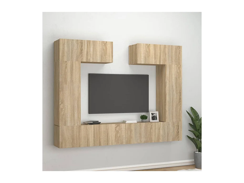 Set de muebles para TV  | Gabinetes de TV |  Muebles de salón 6 pzas madera contrachapada roble sonoma