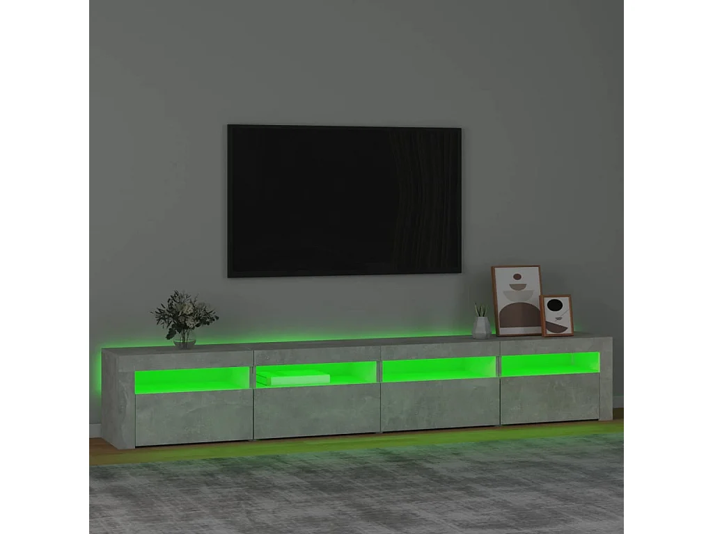 Meuble TV | Banc TV | Armoire TV avec lumières LED Gris béton 240x35x40 cm